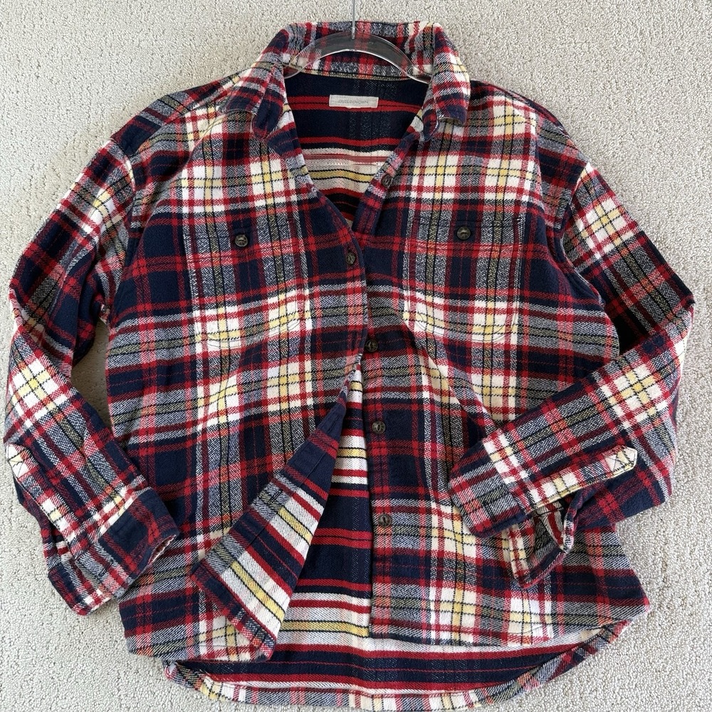 Outerknown Sierra Flannel Shirt Womens XS Red Navy Plaid Organic Cotton $128